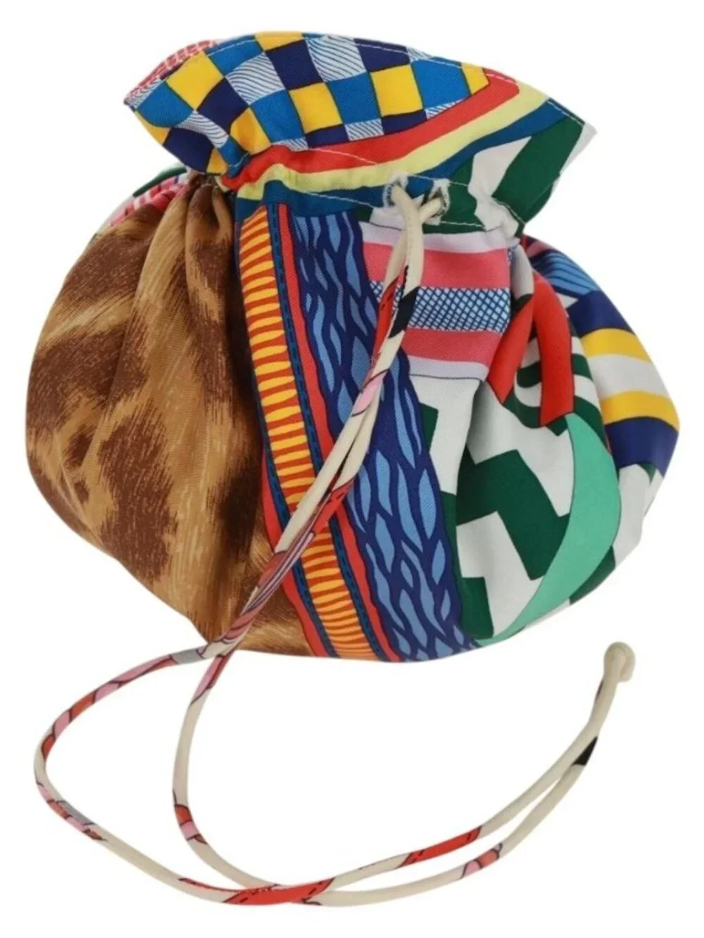 HERMES Petit Ash Pouch Silk Multicolor Auth 168996M